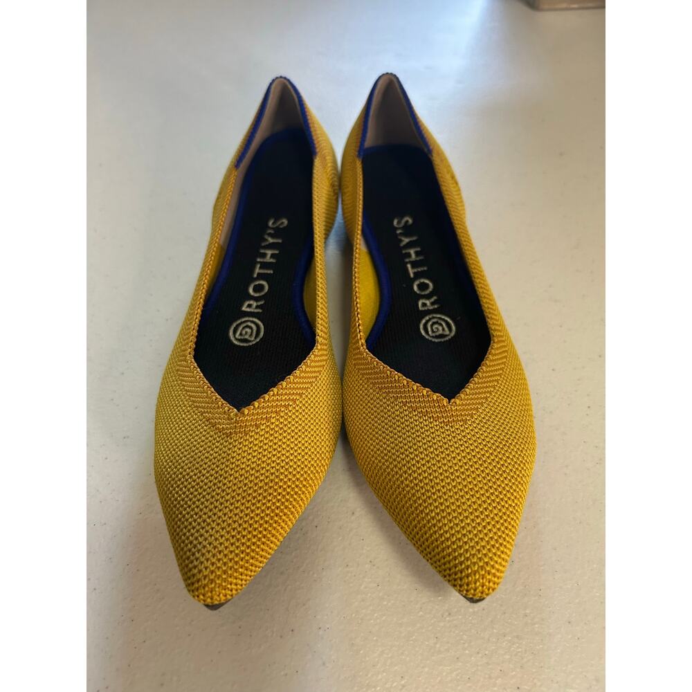 Rothy’s The Point Flats Marigold Yellow Knit Blue Trim Size 6 New in Box